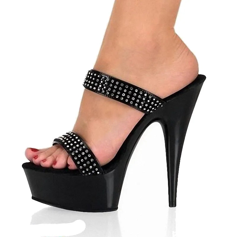 New Black 15 cm Thin Heel Platform Anti slip High Heels Club Fashion Women's Size Sandals Party Women's Shoes