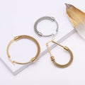 HOVANCI Newest Design Steel Grid Hoop Earrings 316L Stainless Steel Half Mesh Round Clip on Earrings MegaBDM