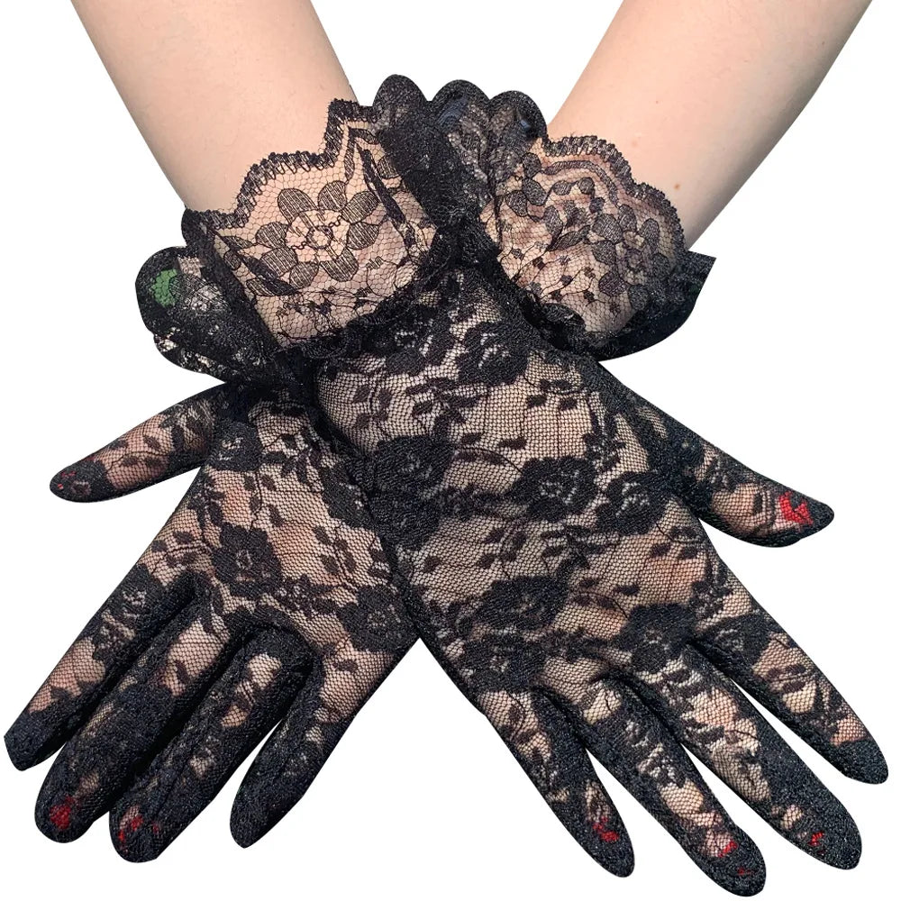 Hot Selling Women Fashion Black White Lace Glove Ladies Wedding Bridal Gloves White Pink Red Lace Gloves Tea Party Accessories