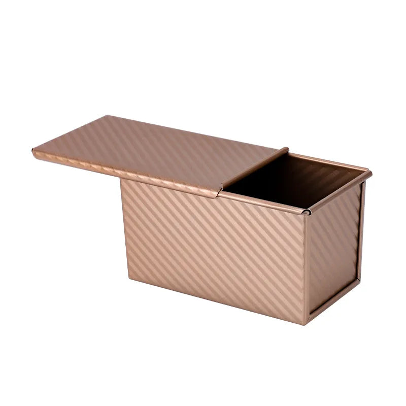Durable Golden Carbon Steel Eco-Friendly Non-Stick Rectangle Corrugated Lid Toast Box Baking Tool Bread Mold Dish Hand Wash Only