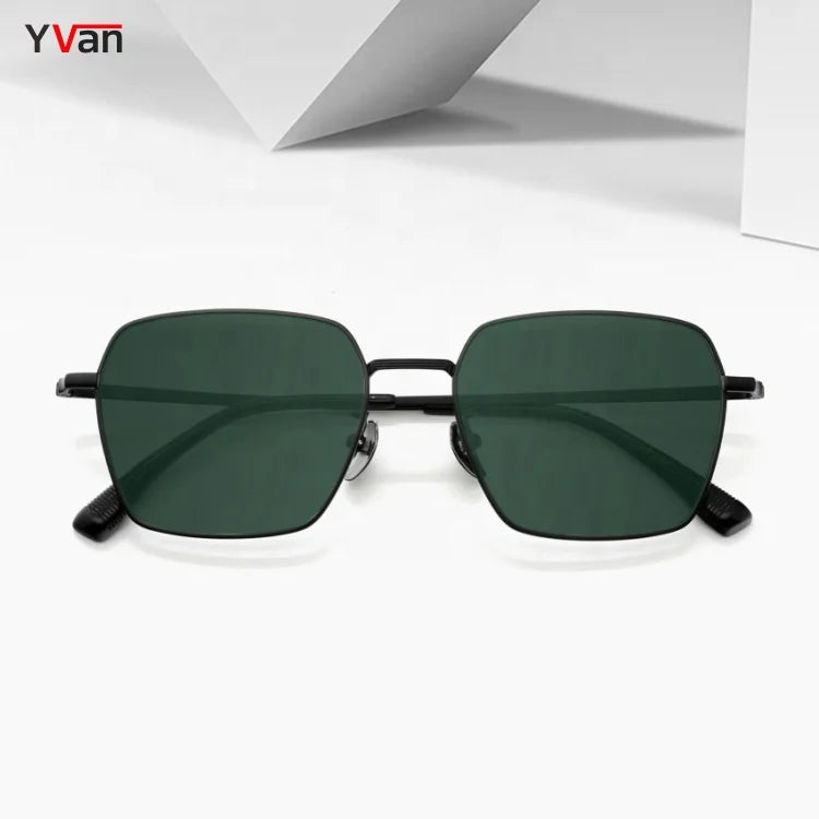Wholesale Unisex Titanium Sunglasses with UV400 Square Frame and Green Lens Gold Frame Polarized TAC Lenses for Men Women