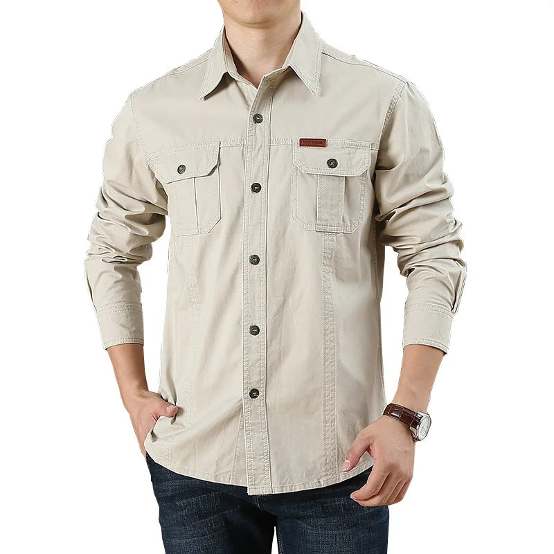 Last Design Manufacture Male Long Sleeve Single Breasted T Shirts Mens Button Down Loose Fit Solid Shirt With Pockets