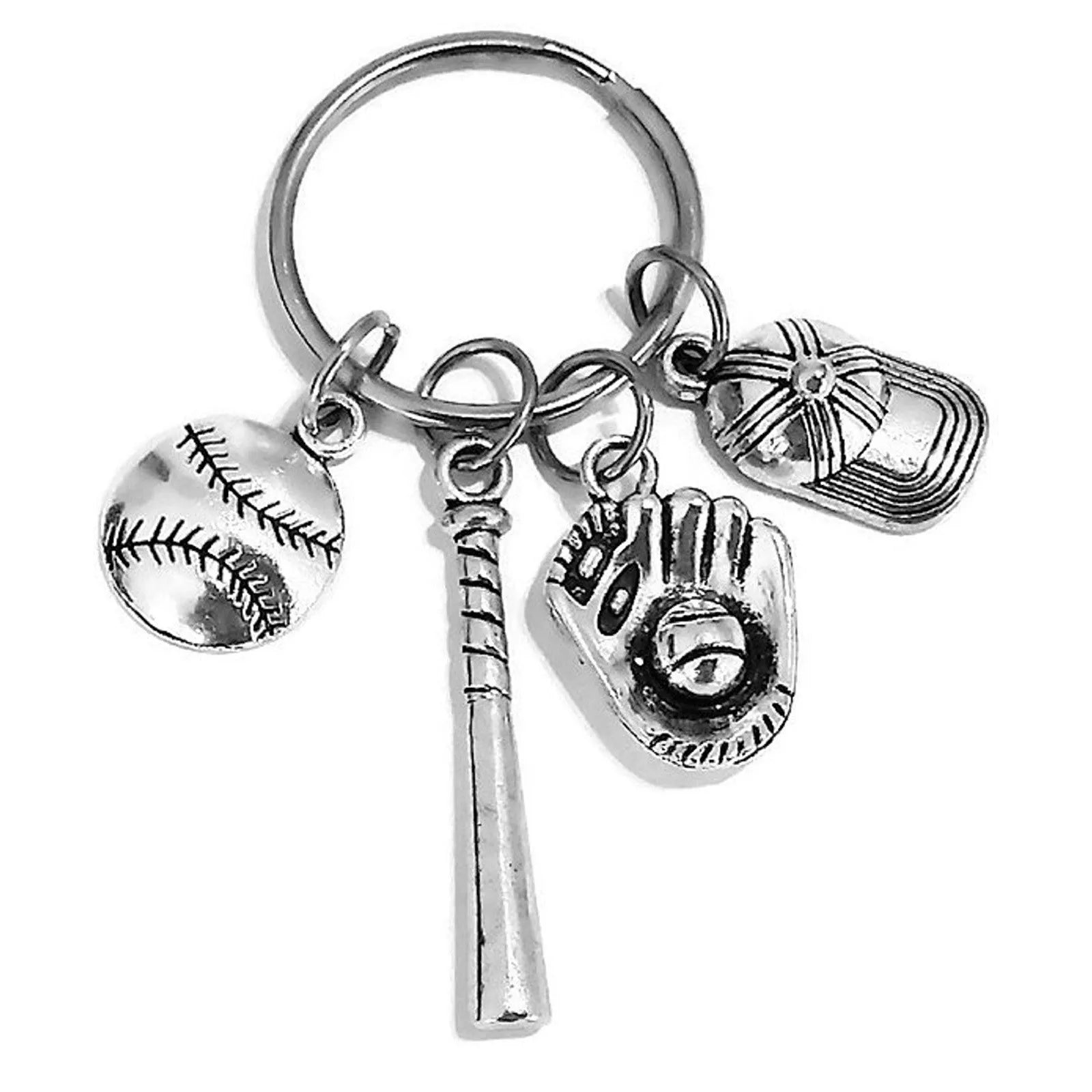 I love Baseball Softball Bat Hat Glove Metal Keychain She Believed She Could so She Did Backpack Accessories Bag Car Key Chain