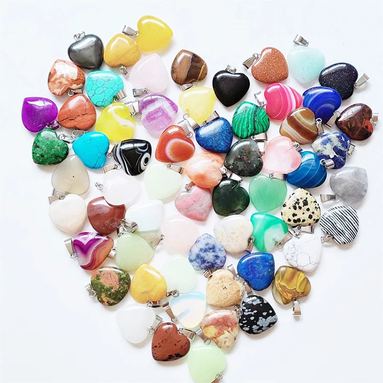 G1669 Wholesale 20MM Pedant DIY Gemstone Crystal Stone Heart Charms for Jewelry Making