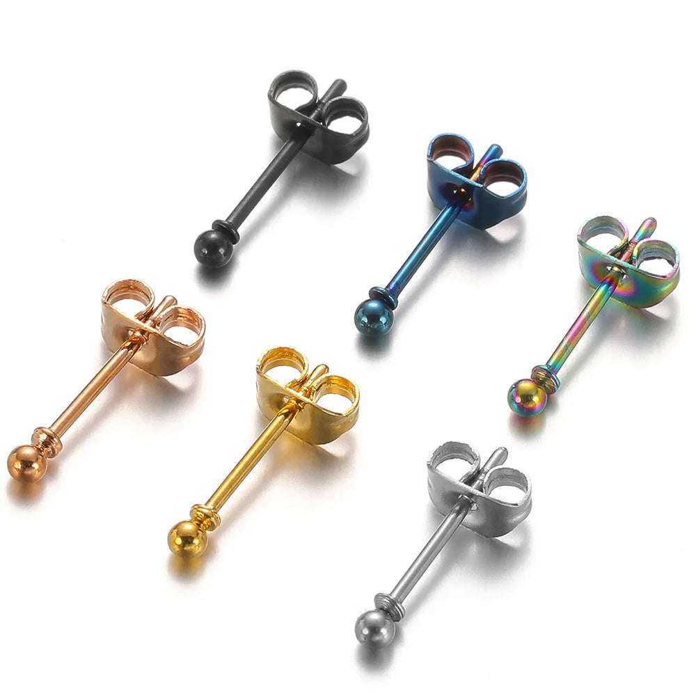 10Pcs Fashion 2/4/6/8mm Stainless Steel Round Ball Stud Earrings for DIY Jewelry Findings Components Bulk Wholesale
