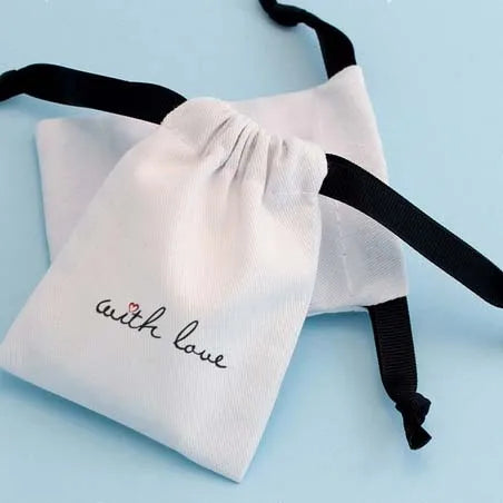 Luxury Personalised Organic Cotton Canvas Drawstring Bag Satin Printed for Business or Shopping-for Jewellery or Shoe Gifts