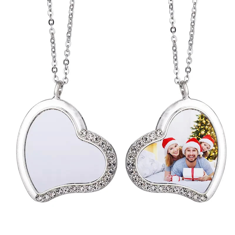 Qualisub Personalized Silver Color Heart Shape Necklaces Sublimation Necklace Blanks for Heat Press