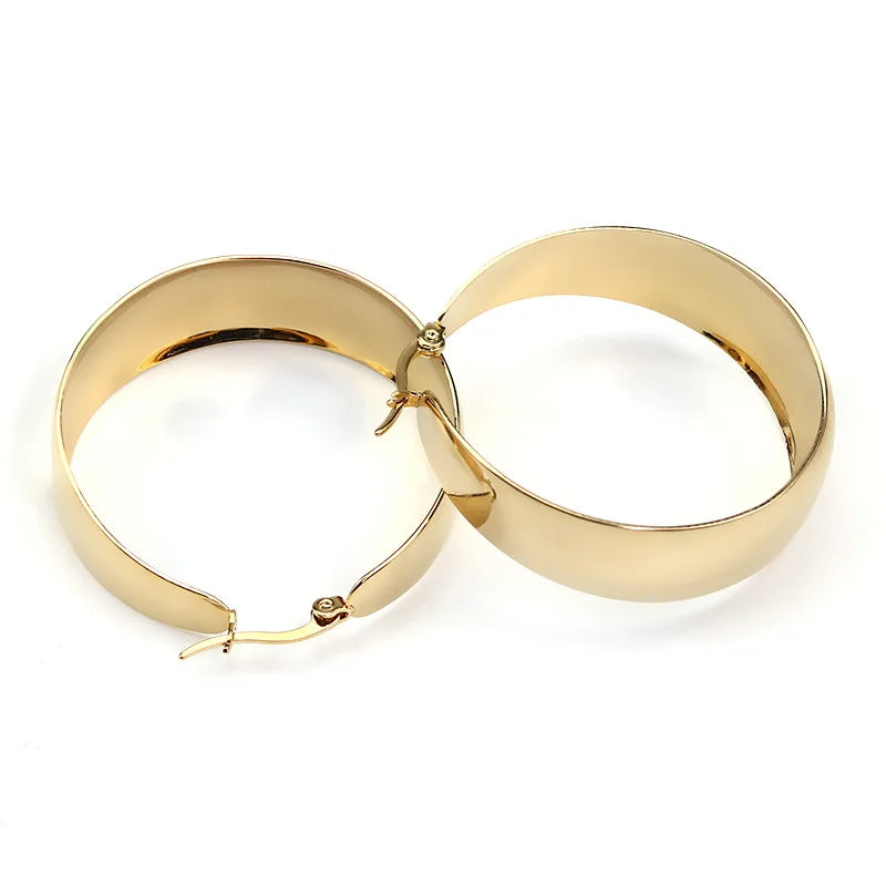 Europe and the United States Fashion Exaggerated Stainless Steel 18K Gold-plated Wide Edge Large Earrings Women Wholesale  Spot