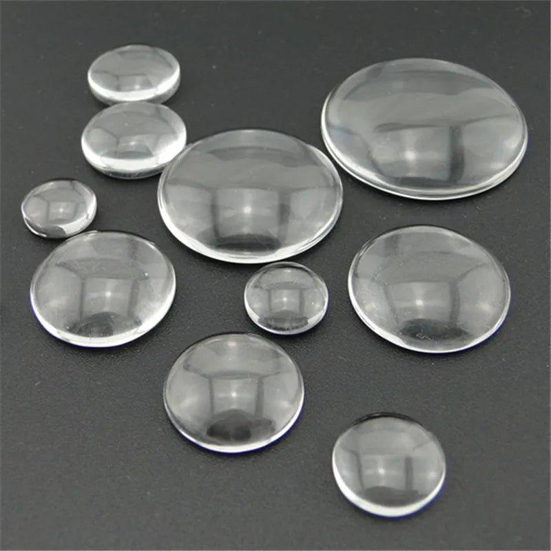AA016418 Round Faceted Flat Back White Synthetic Glass Cabochon Decorative Stone for Time Gem DIY Accessories