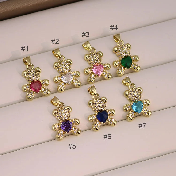 CZ7775 Cute 18k Gold PLated CZ Micro Pave Bear Charm Pendants