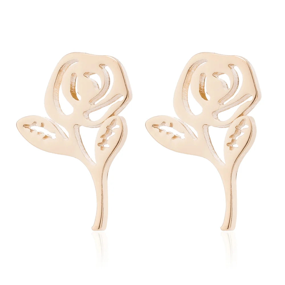 Stainless Steel Rose Flower Charm Stud Earring Jewelry Earrings Studs for Women