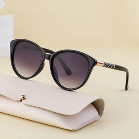 2024 Fashionable Women's Cat Eye Sunglasses High-End PU Leather Side Wrap Sun Glasses with Plastic Frame
