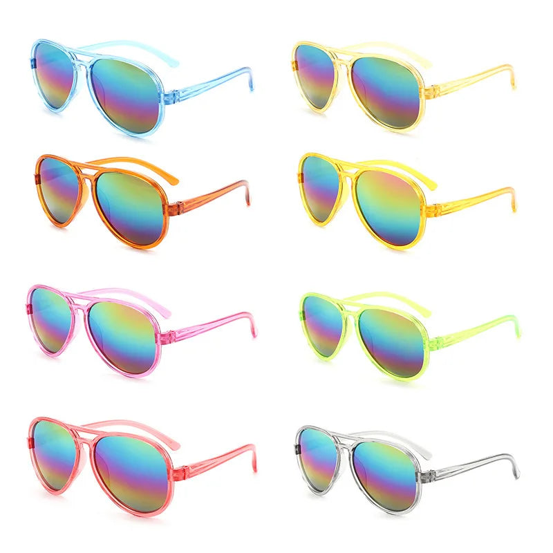 New Arrivals Fashion Designer Round Clear Frames Rainbow Competitive Price Double Bridge Color Lens Sunglasses for Kids Girls