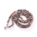Bohemian Buddha Japamala Necklace for Women Men Lotus Charm Pendant 8mm Natural Rhodonite 108 Prayer Mala Beaded Necklace