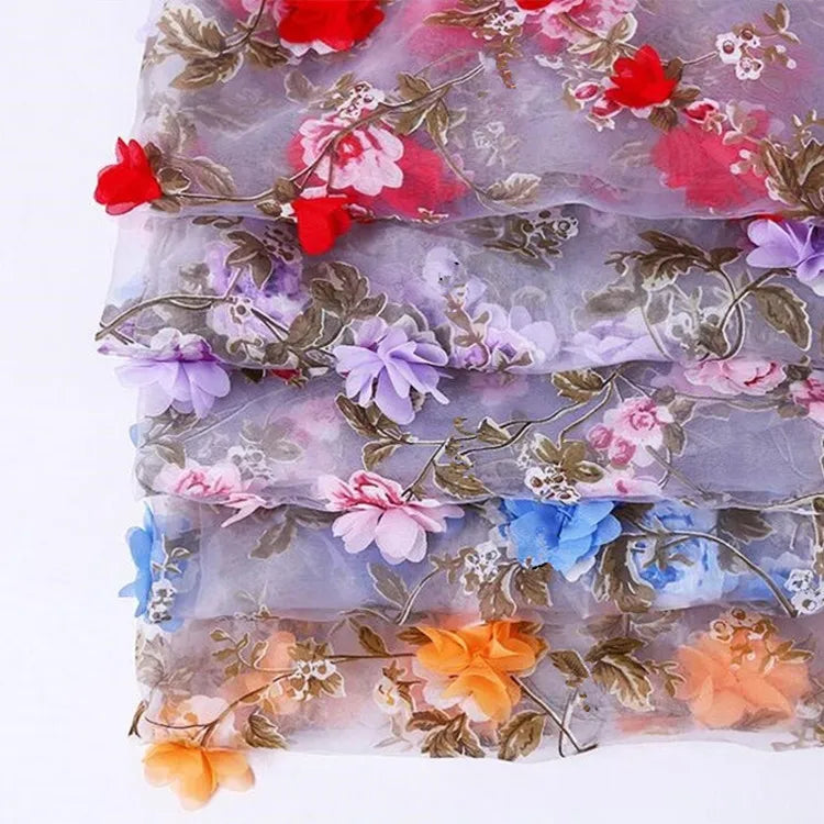 Spot organza three-dimensional nail flower embroidered fabric new three-dimensional nail flower fabric Broderie stereoscopique