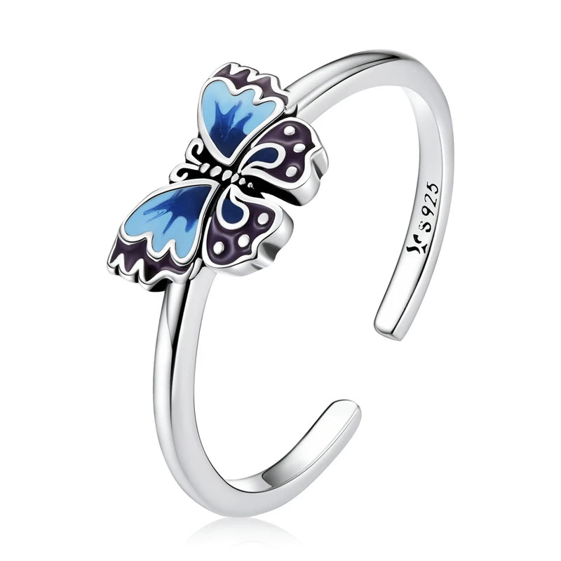 925 Sterling Silver Vintage Butterfly Open Ring for Women Retro Simple Adjustable Silver Ring Fine Jewelry Wedding Gift SCR802