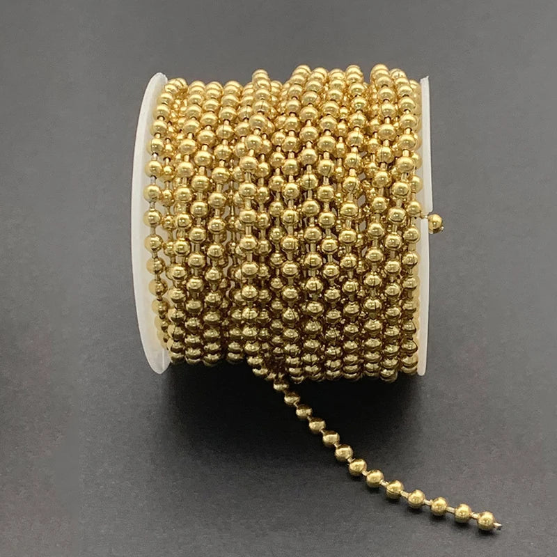 Tarnish-Free PVD 18k Gold Plated 304L Stainless Steel Ball Beaded Chain Roll for Jewelry Making Jewelry Findings Components