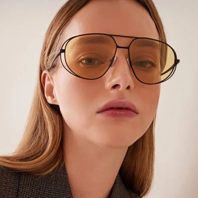 UNOC Hot Sale Sunshade Hollow Glasses Metal Frame Oversized UV400 Protection Colorful Lens Fashionable Sunglasses