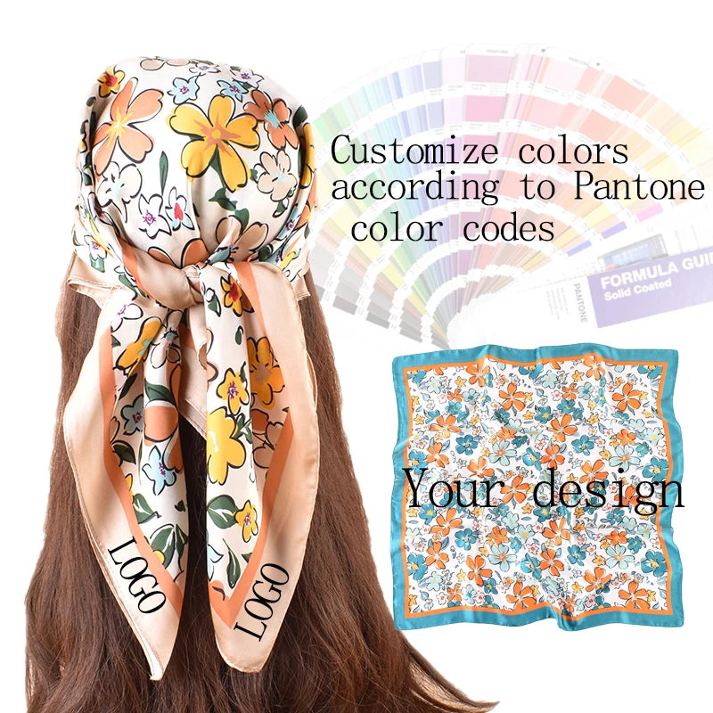 New Silk Scarves Printing Service 70*70CM Designer Foulard En Soie Silk Bandana Women Square Custom Silk Scarf With Logo