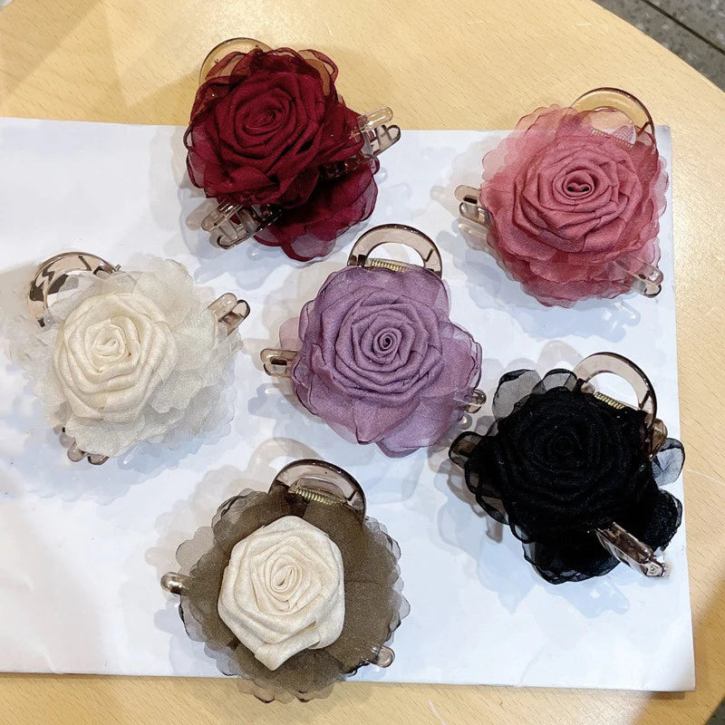 Korean Retro Rose Flower Ganchos Para El Cabello Hair Clips New Chinese Style High-end Small Shark Clip OEM Hair Accessories
