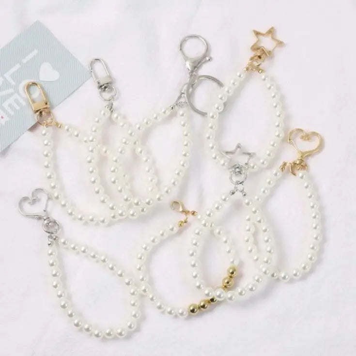 Wristlet Strap Bracelet for Key Wallet Luxury Women Beauty Pearl Wristlet Key Chain Charm Faux Pearl Hand Wrist Lanyard Keychain