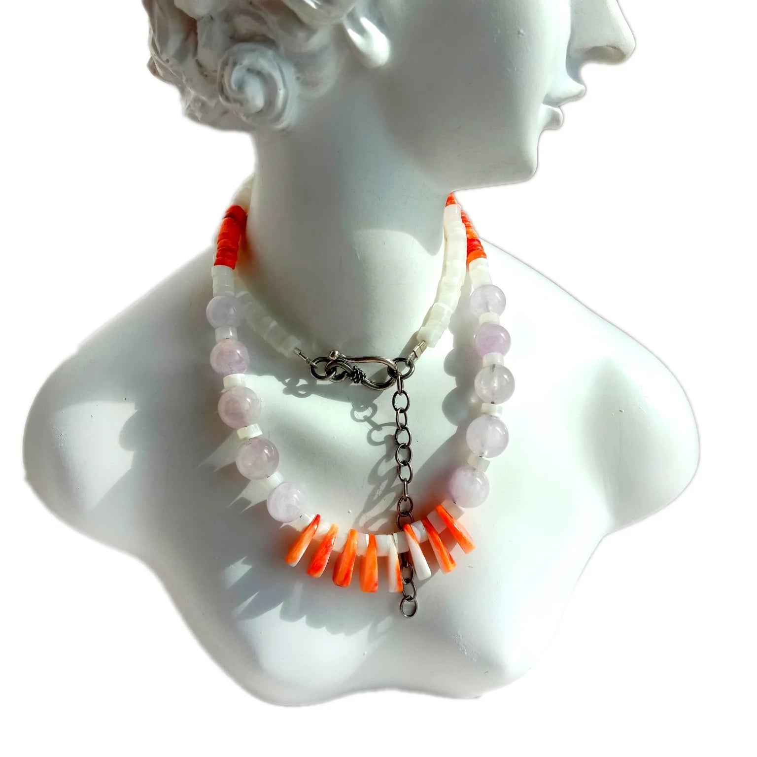 Natural spiny oyster mop Lavender 925 Sterling Silver Gemstone Necklace