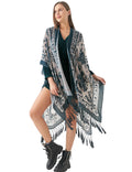 2023 Hot Sale Boho Kimono Long Crush Velvet Kimono for Women Burnout Cardigan Cover up With Tassel