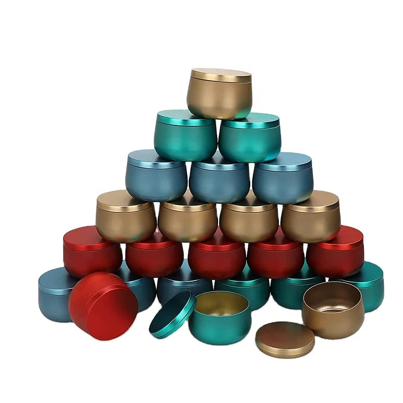 Custom Tinplate Red Green Black White Gold Candle Jars with Removable Lid-round Shape Tin Packaging for Craft and Candle Making