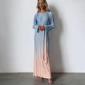 Spring 2024 Female Women's Clothing Dresses Women Lady Elegant Modest Long Sleeve Lace up Pleated Casual Maxi Gradient Dress
