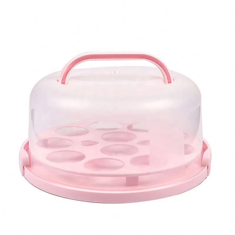 Durable Clear Food Grade Plastic Round Cake Preservation Storage Carrier Holder Box With Portable Handle/