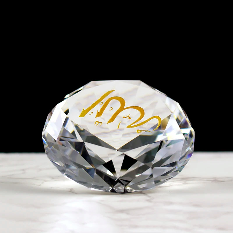 Custom Muslim Souvenirs Gift 80mm Clear Crystal Glass Diamond Moslem Wedding Favors Return Gifts