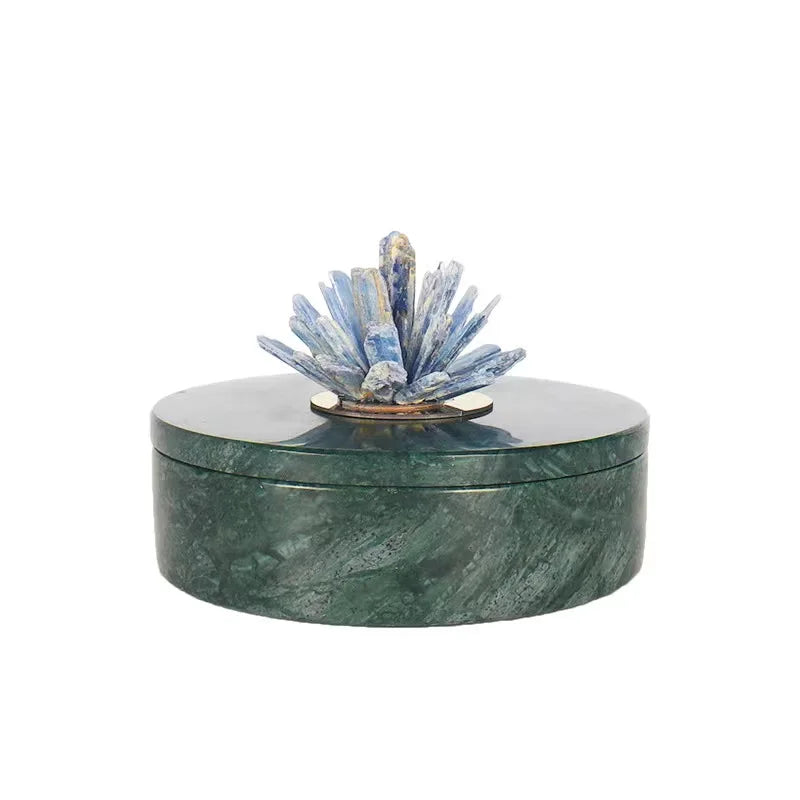 Natural Green Marble Jewelry Cosmetic Storage Collection Organizer Box for Women with Crystal Handle