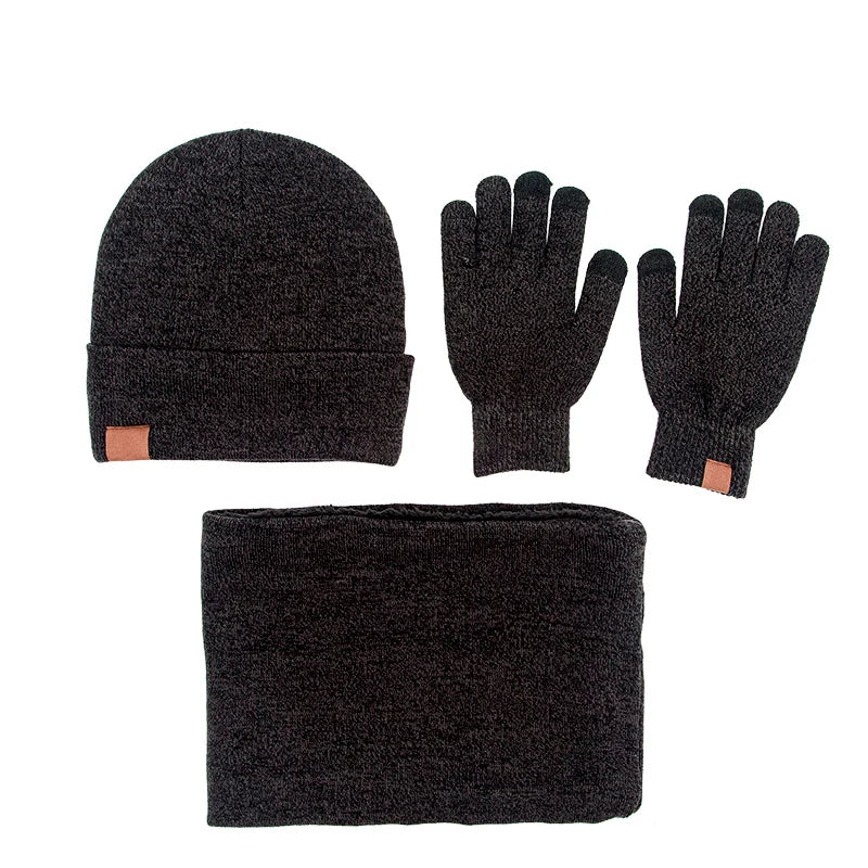 Customized Outdoor Driving Thermal Winter Man Knit Acrylic Hat Beanie Scarf and Glove Sets