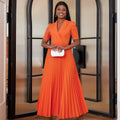Summer Orange Oversized Work V Neck Women Office Career Dresses Long