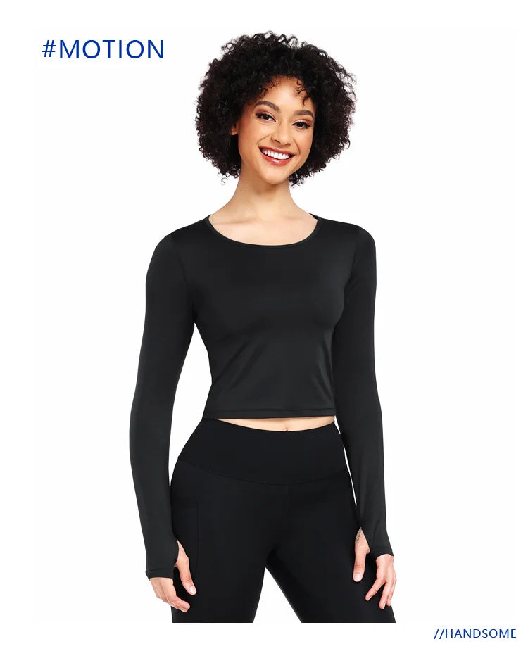 Sport Shirt Custom Logo US Size 90%Polyester Long Sleeve Workout Running Women Yoga Fitness T Shirt Crop Tops With Finger Holes