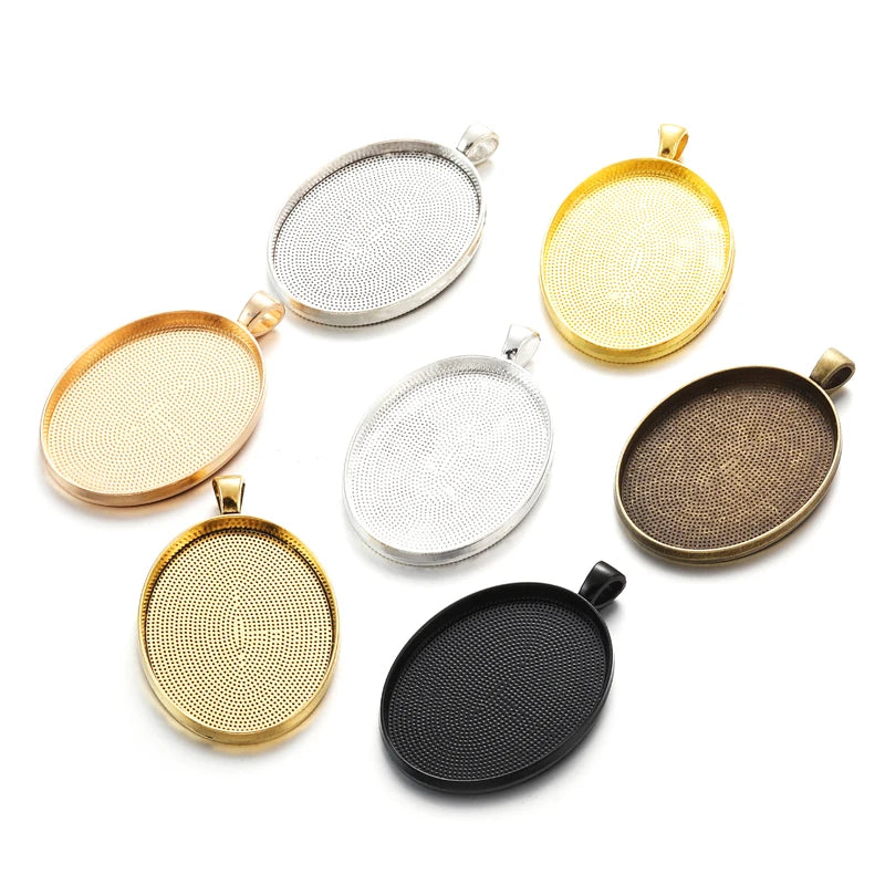 7 Colors Necklace Pendant Setting Cabochon Base Tray Bezel Blank Fit 40*30mm Oval Cabochons Jewelry Making C01