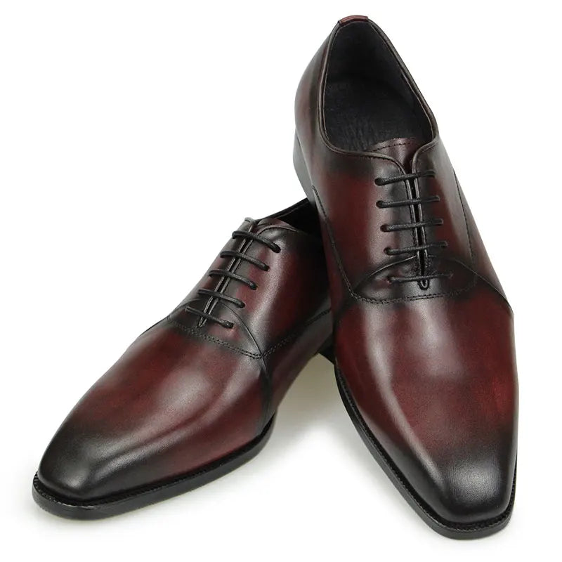 2023 Men's Oxford Business Office Wedding Shoe Customized Genuine Leather Red and Black Pointed Toe Lace-up Design for Autumn