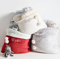 Home Decoration Monogram Christmas Bags with Fur Pom Pom Drawstring Luxury Candy Gift Velvet Santa Sack with Faux Fur Lining