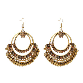Gold Round Hollow Tassel Beads Dangle Earring Ethnic for Wedding Jewelry Hanging Earring Organizer