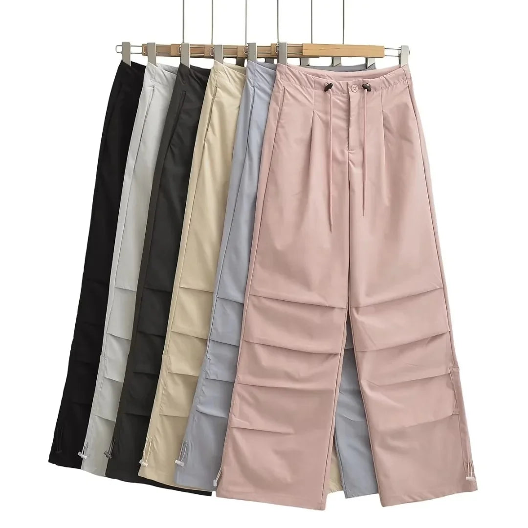 Women Outdoor Long Drawstring Waist Soft Loose Lightweight Casual Cargo Pants