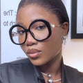 DL Solid Round Large Metal Full Rim Women's Anti-Blue Light Eyeglass Frame with Clear Lens