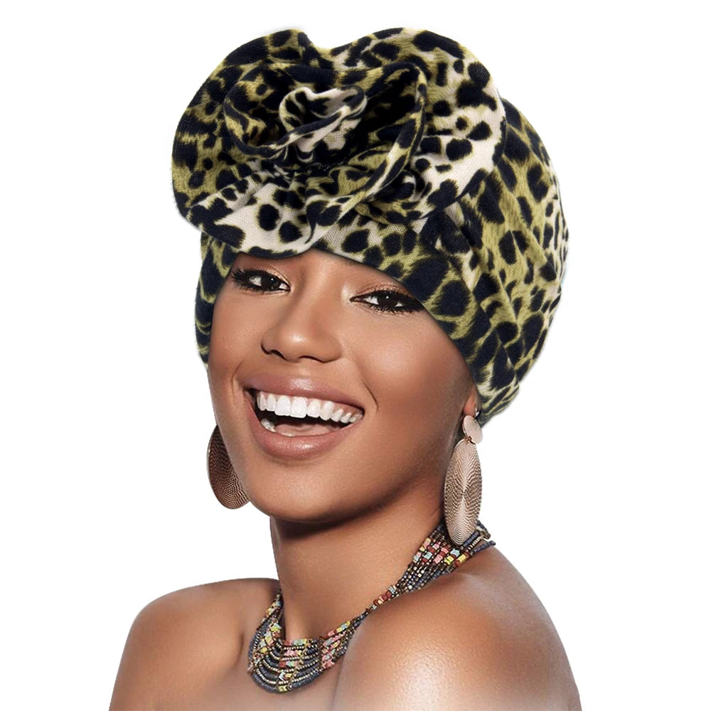 Women Fashion Hat Hair Accessories Leopard Turban Knotted Head Wrap Beanie Hat Soft Female Velvet Rose Turban
