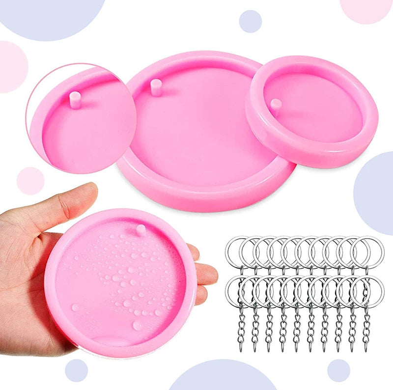 DM433 DIY Round Keychain Pendant Jewelry Epoxy Resin Silicone Molds With Hole for Handmade Fondant Chocolate Cake Decoration