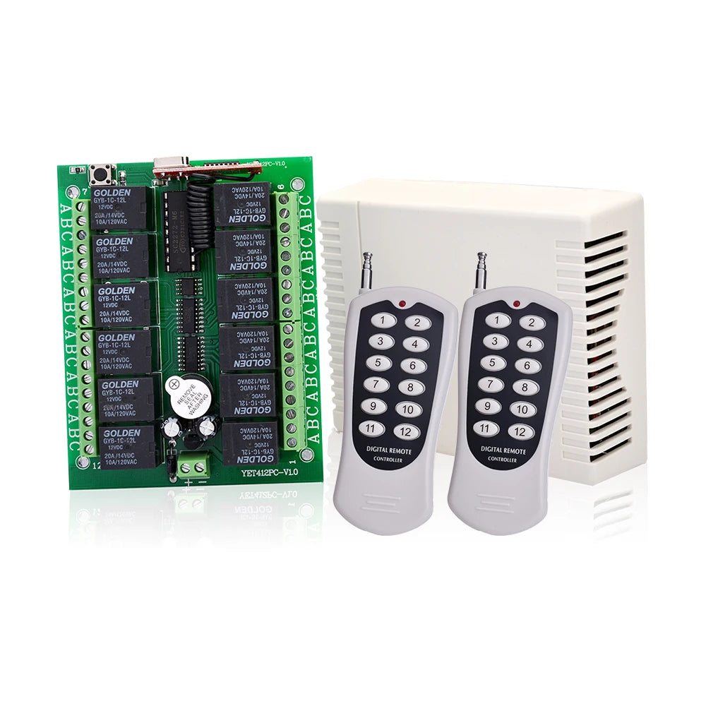YET412PC DC12V/24V 12 Channel 315mhz/433mhz RF Wireless Gate Door Receiver
