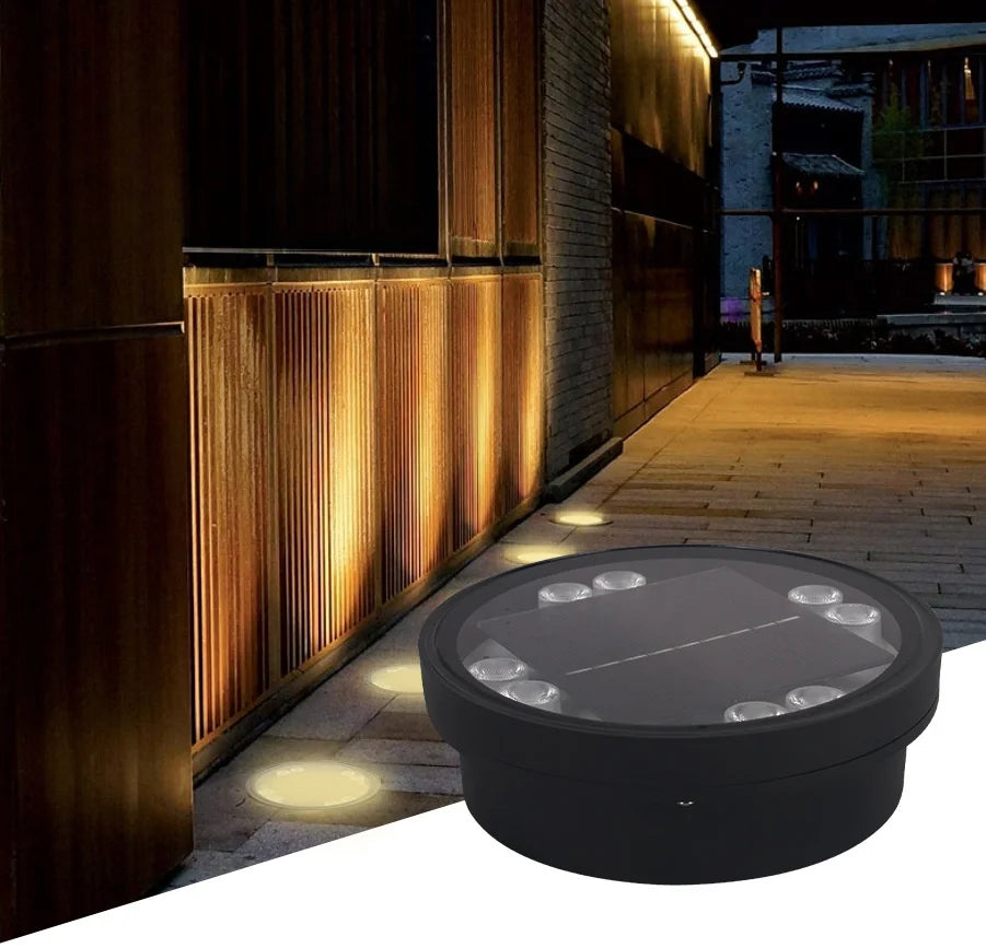 Outdoor Waterproof LED Embedded Aluminum Circular Solar Powered Underground Light for Garden Road Courtyard Pathway Patio Lawn
