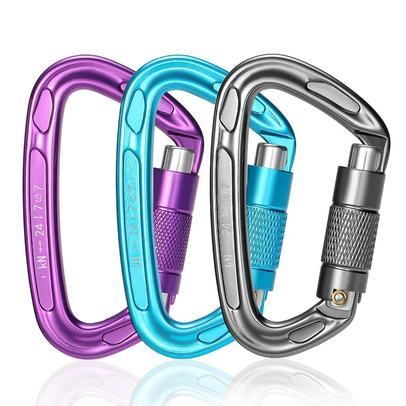 CLIWIZ D-Shape Snap Hook Aluminum Lock Carabiner 24kN for Rock Climbing Mountaineering Heavy Industry Use Lightweight 7075
