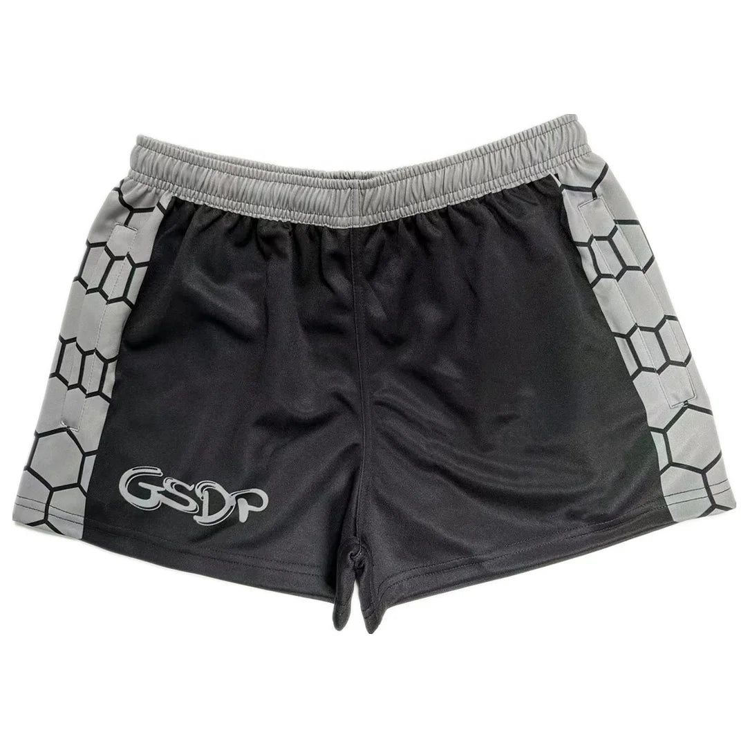 Ready Ship Custom Men's Rugby Footy Shorts Pockets Black Panters Sublimation Breathable Quick Dry Anti-Bacterial Private Label