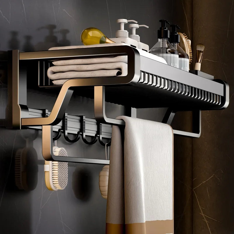 3tier Multi Corner Shower Caddy Metal Wall Mount Hanging Bathroom Shelves Storage Shelf Folding Towel Organizer Drying Rack Set