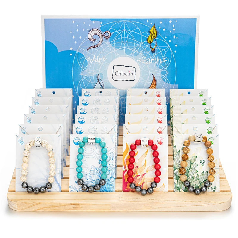 Earth Fire Water Air element Symbol Beaded Stretch Bracelet Natural Stone Jewelry Woman Gift