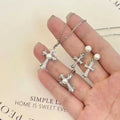 Punk Style Kroos Heart Cross Set with Natural White Freshwater Pearl Necklace Ring Earrings Pearl Jewelry Set